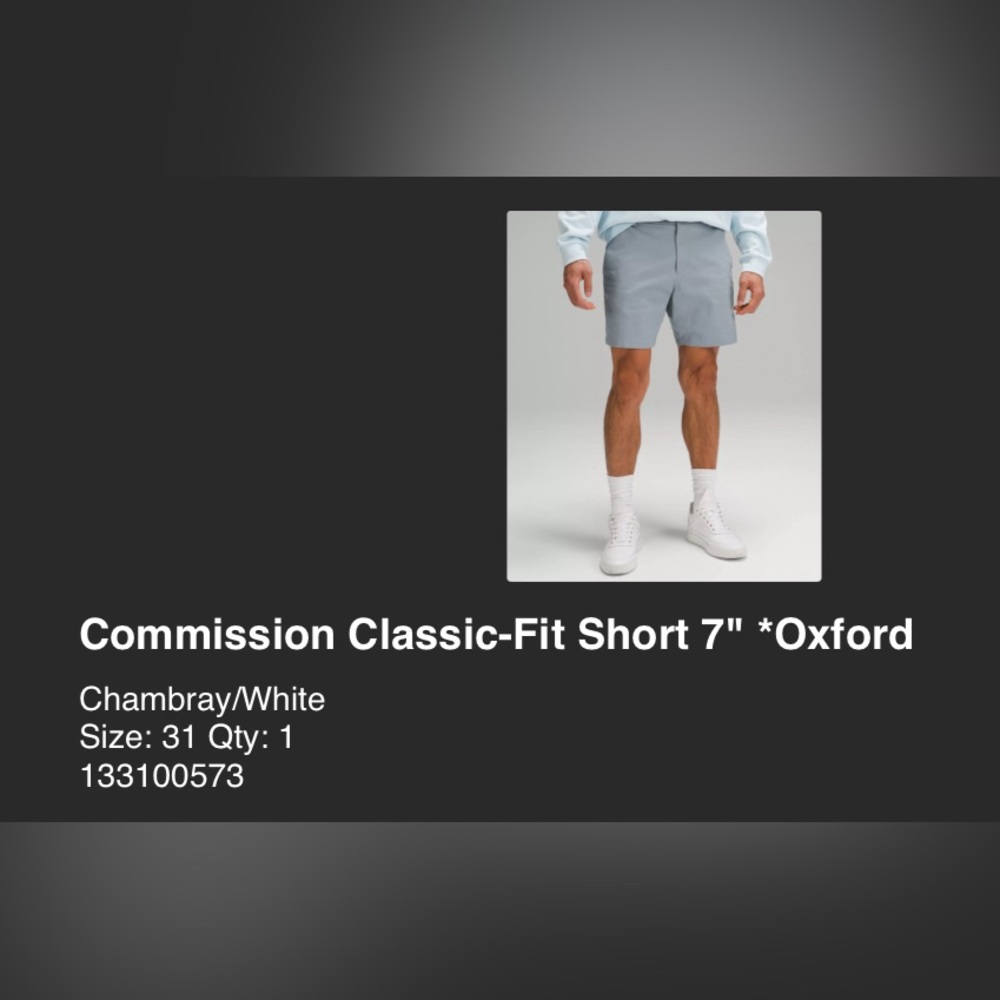 Lululemon Commission Classic-Fit Short 7" *Oxford 31 waist